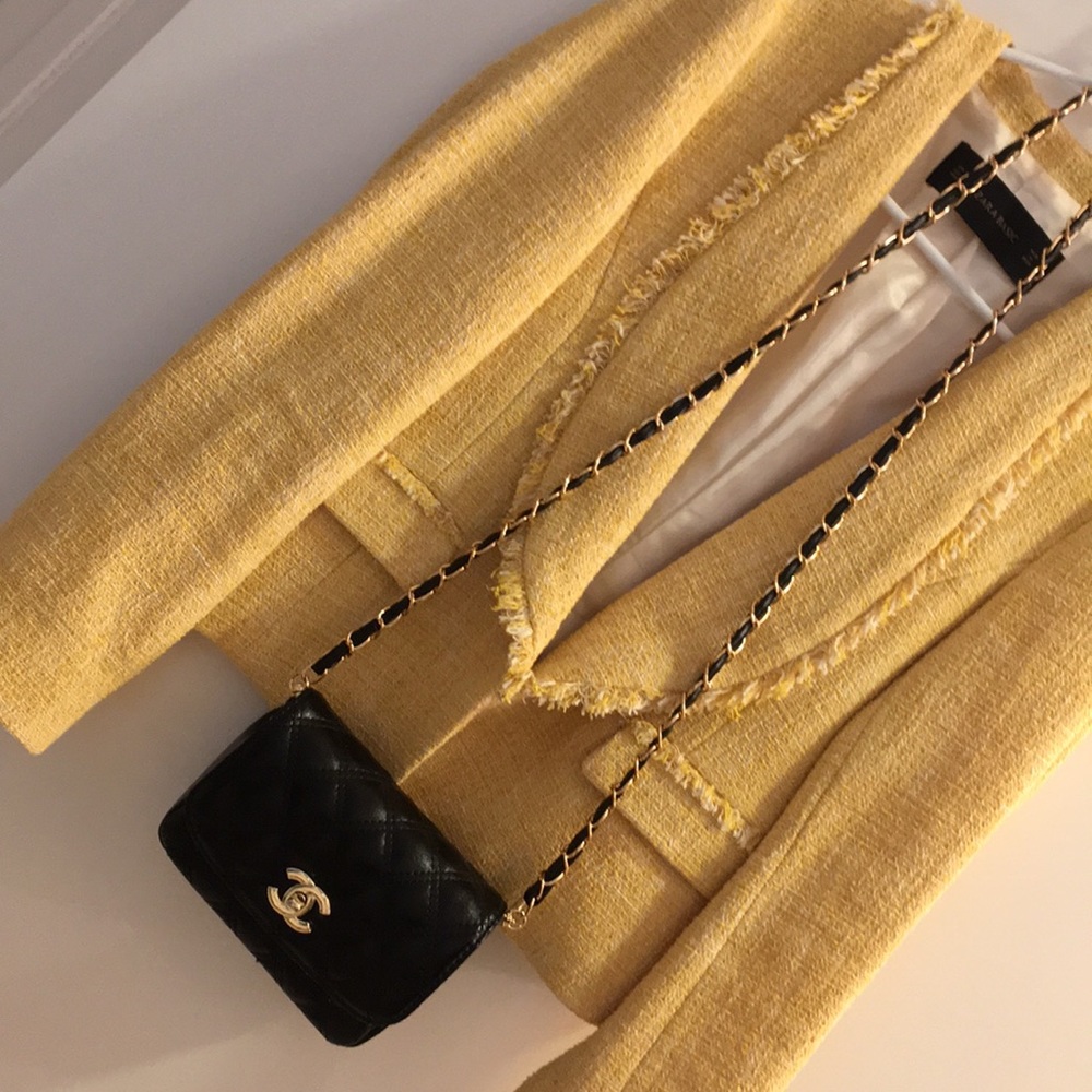 Never Worn; ZARA blazer tweed Frayed yellow